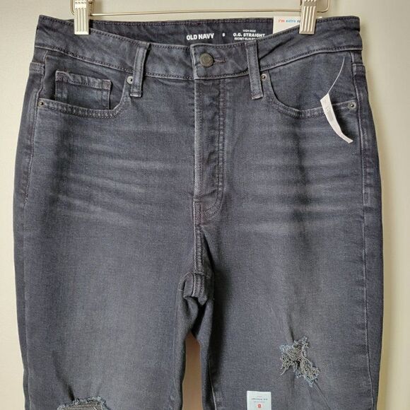 NWT OLD NAVY O.G. STRAIGHT HIGH RISE JEANS BLACK RIPPED SIZE 8 - Picture 11 of 16
